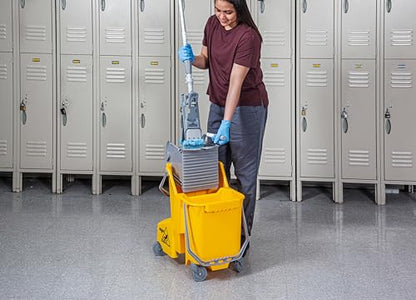Unger Commercial 8-Gallon Dual-Compartment Mop Bucket with Side Press Wringer – Yellow, Ergonomic Design for Efficient Floor Cleaning COMBY