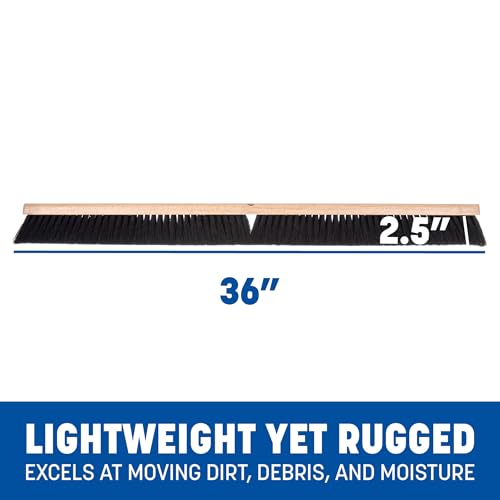 SPARTA Flo-Pac Floor Sweep with Natural Tampico Bristles, Heavy Duty Broom Head for Indoor and Outdoor Use on Rough Surfaces, 36" Long, Black