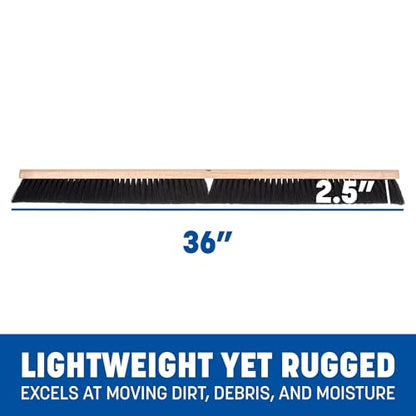 SPARTA Flo-Pac Floor Sweep with Natural Tampico Bristles, Heavy Duty Broom Head for Indoor and Outdoor Use on Rough Surfaces, 36" Long, Black