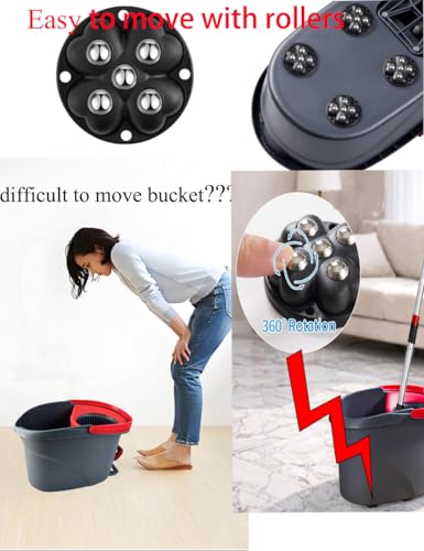 4 PCS Caster Wheels 360° Rollers Compatible with Ocedar Bucket,Self Adhesive Rollers for Mop Bucket,Kitchen Small Appliances,Trash Can,Black Color