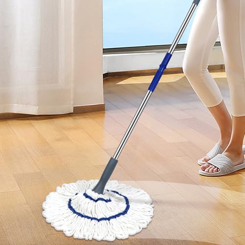 Silkyhose Self-Wringing Twist Mop Cotton Rotating Dry & Wet Mops with 2 Reusable Heads for Floor Cleaning Kitchen Bathroom Hardwood Vinyl Tile Laminate Household Office (White Style 2) - color: White Style 2