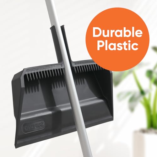 Superio Wide Plastic Dustpan with Comb - 16" Wide, Rubber Lip, Broom Handle Clip, Grey - color: Gray, size: 1 Pack