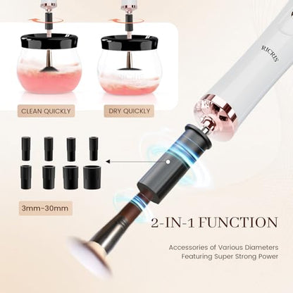 RICRIS Premium Makeup Brush Cleaner Dryer Super-Fast Electric Brush Cleaner Machine Automatic Brush Cleaner Spinner Makeup Brush Tools (White) - color: White