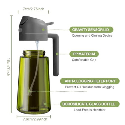 YARRAMATE 16oz/470ml Dark Green Oil Sprayer for Cooking with Stickers, Food-grade Premium 2 in 1 Olive Oil Dispenser Bottle for Kitchen Gadgets, Air Fryer, Salad, Frying, BBQ (Grey) - color: 10_Grey