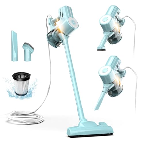 Roomie Tec Corded Stick Vacuum Cleaner - 450W, Lightweight 2 in 1 Handheld with Powerful Suction, Bagless HEPA Filter, Large Dust Capacity, 20ft Cable - Ideal for Floors, Dorm Room, & Home Cleaning - color: Cyan