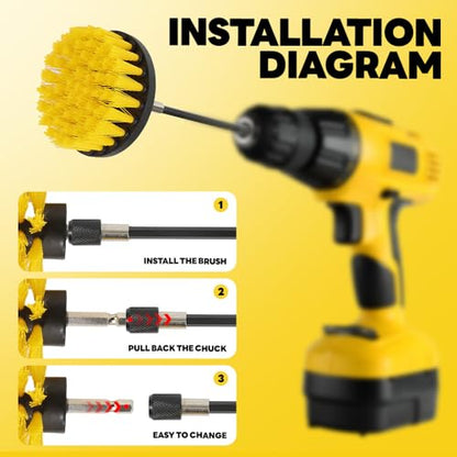 6Pcs Drill Brush Cleaning Kit with Extendable Rod, Yellow Power Scrubber Attachments for Shower, Tub, Tile, Grout, Kitchen and Car (Yellow-6pcs) - color: Yellow-6pcs