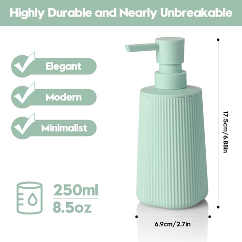 Small Soap Dispenser for Bathroom and Kitchen, Modern Farmhouse Striped Style Plastic Hand Soap Dish Soap Dispenser with Pump Matte Light Green - color: Light Green