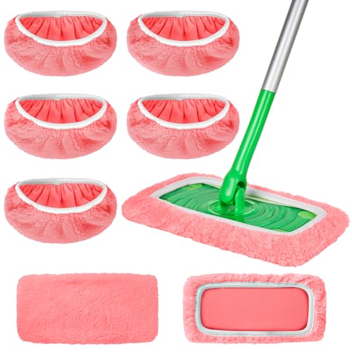 AmaVins 5 Pack Reusable Microfiber Mop Pads Compatible with Swiffer Sweeper, Wet and Dry Flat Cover, Washable Pads for Surface/Hardwood Floor Cleaning (Mop is Not Included) - color: Pink 5 Pack