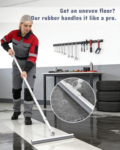Heavy Duty Floor Squeegee for Concrete Floor– 16.7” Silicone Broom with Cloth Clip Design, 53” Extendable Window Cleaner, Bathroom Mop for Garage, Bathroom, Garage, Tile, Patio &Shower