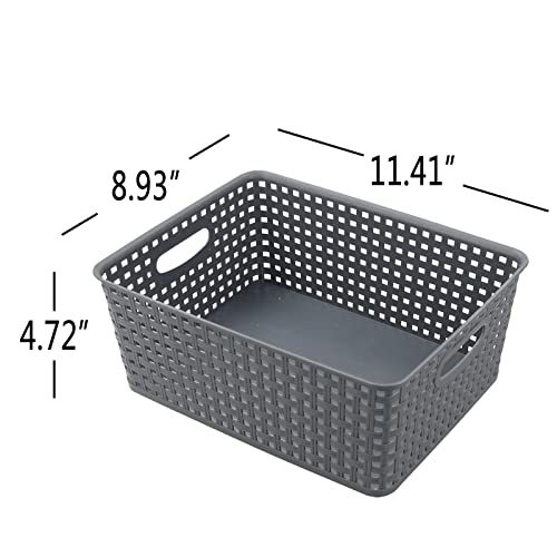 4-Pack Plastic Storage Basket, Gray Organizer Bin - size: Medium(11.41" x 8.93" x 4.72")