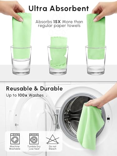 Microfiber Cleaning Cloths Roll, 75 Pack Tear Away Microfiber Towels Roll, 12" x 12" Lint Free Rags, Reusable Cleaning Cloths, Washable, Scratch Free,Ultra Absorbent Dish Rags(Green) - color: Green, size: 75 pack