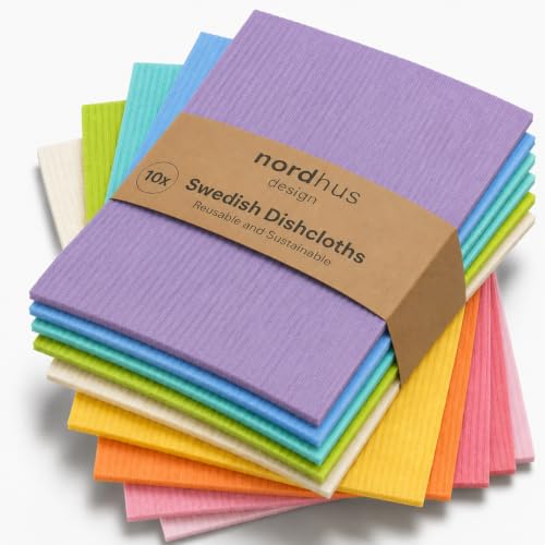 Nordhus Design Swedish Dishcloths for Kitchen – 10 Pack Reusable Sponge Cloths, Eco Friendly Cellulose Cotton Cleaning Cloth, Super Absorbent Biodegradable Paper Towel Alternative for Kitchen, Dishes - color: Iridescent