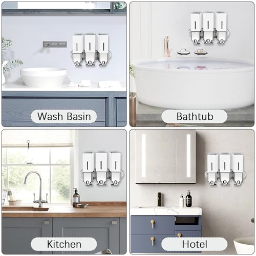 3 x 500ml per Cup Wall Mounted Manual Soap Dispenser for Home, Bath, Kitchen, Hotels, Restaurants. Shower and Lotion Dispenser(White) - color: White,transparent, size: 3 Chamber