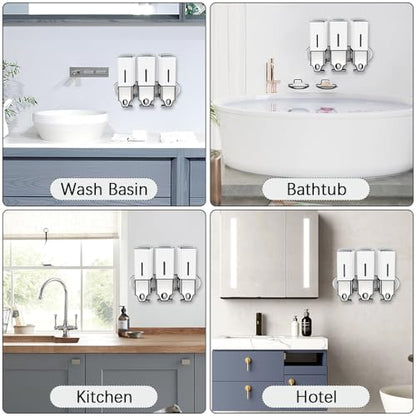 3 x 500ml per Cup Wall Mounted Manual Soap Dispenser for Home, Bath, Kitchen, Hotels, Restaurants. Shower and Lotion Dispenser(White) - color: White,transparent, size: 3 Chamber
