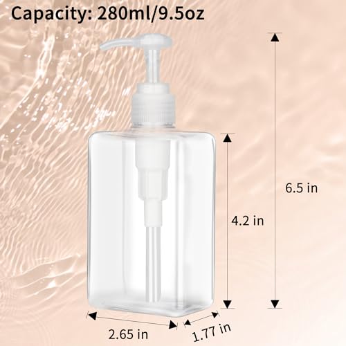 280ml (9.5oz) Pump Bottle Dispenser Jansburg 2 Pack Refillable Flat Square Plastic Lotion Dispenser Leakproof Empty Lotion Pump Bottle for Essential Oil Soap Lotion Shampoo Clear - color: Clear