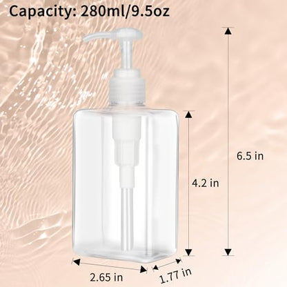 280ml (9.5oz) Pump Bottle Dispenser Jansburg 2 Pack Refillable Flat Square Plastic Lotion Dispenser Leakproof Empty Lotion Pump Bottle for Essential Oil Soap Lotion Shampoo Clear - color: Clear