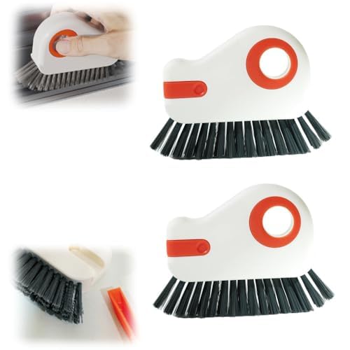 2 in 1 Groove Cleaning Brush Window Track Cleaning Tools, 2025 New Hard Bristle Crevice Cleaning Brush with Hidden Scraperfor Sliding Door Track, Window Sill, Shutter Door(Orange,2pcs) - color: Orange,2pcs