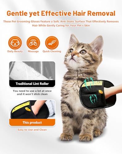 2PCS Hair Removal Glove, Pet Hair Removal Tool, Reusable Removal Tool for Couch, Furniture, Carpet, Car Seat, Cat Grooming Tools