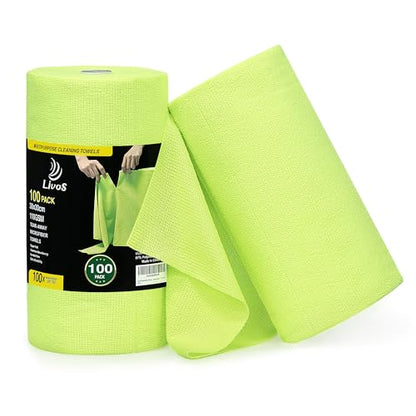 LIVOS Microfiber Cleaning Cloth Roll - 100 Pack, Reusable Paper Towels, Microfiber Towels for Car, Super Absorbent Cleaning Rags for House,Kitchen,Window-Green, 11.5"x11.5"|Lightweight, Quickly Dry - color: Green
