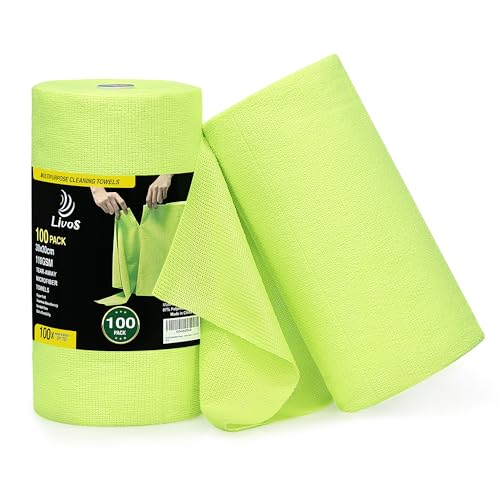 LIVOS Microfiber Cleaning Cloth Roll - 100 Pack, Reusable Paper Towels, Microfiber Towels for Car, Super Absorbent Cleaning Rags for House,Kitchen,Window-Green, 11.5"x11.5"|Lightweight, Quickly Dry - color: Green