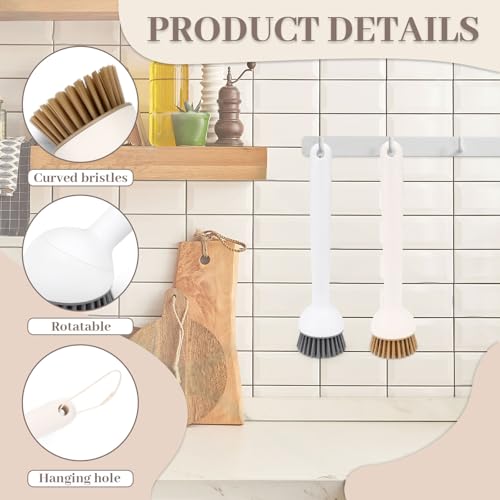 2 Pack Dish Brush with Adjustable Angle Handle, Dish Scrubber Kitchen Scrub Brush for Cleaning Dishes, Pots, Pans, Sink, Stiff Bristles Dishwashing Brush