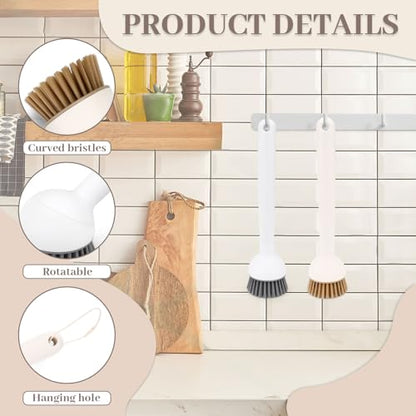2 Pack Dish Brush with Adjustable Angle Handle, Dish Scrubber Kitchen Scrub Brush for Cleaning Dishes, Pots, Pans, Sink, Stiff Bristles Dishwashing Brush