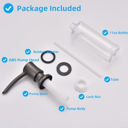Soap Dispenser for Kitchen Sink, Built in Sink Soap Dispenser Black Stainless Dark Gray ABS Pump Head Gunmetal Gray with 11 Ounce Soap Bottle - color: Gray