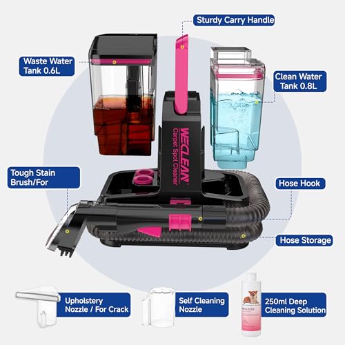 WECLEAN C5 Portable Carpet Cleaner Upholstery Deep Cleaner, Deep Cleaning for Carpet,Car Couch, with Deep Cleaning Solution,Blackpink - color: Black pink