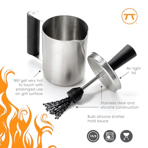 Outset Basting Brush and Pot, Stainless Steel Sauce Brush and Cup For Grill and Kitchen - size: 6.75" Stainless Steel