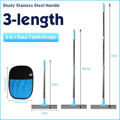 Carpet Rake for Pet Hair Removal, 54" Adjustable Long Handle 3 in 1 Carpet Rake & Pet Hair Removal Gloves for Cat Dog Fur Remover for Carpets, Rugs, Mats and Furniture(with 2 Hooks) - size: Carpet Rake & Hair Removal Gloves