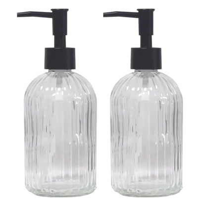 Clear Glass Soap Dispenser with Pump, 2 Pack 13.5oz Bathroom Soap Dispenser with Vertical Stripe for Hand Wash and Dish Wash, Elegant Refillable Hand Dispenser for Dishwashing Liquid, Lotion - color: Clear