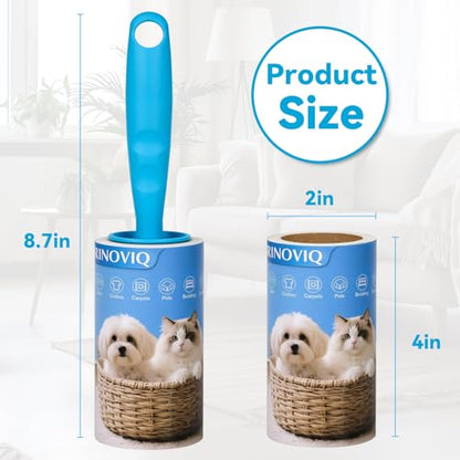 Lint Roller for Pet Hair – 1200 Sheets Mega Value Set, 2 Upgraded Handles, 3.9-inch Rolls with 120 Sheets Each, Sticky Hair Remover for Clothes, Sofa, Carpet & Furniture, Dog & Cat Hair - size: 2 Handles + 8 Refills + 1200 Sheets