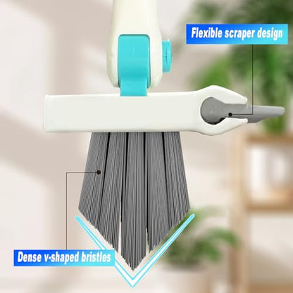 Grout Brush with Long Handle V Shape Floor Scrub Brush Stiff Bristle Grout Scrubber for Cleaning Bathroom Garage Kitchen Wall Tub Tile (1, White) - color: White