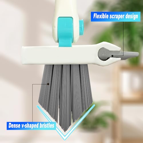 Grout Brush with Long Handle V Shape Floor Scrub Brush Stiff Bristle Grout Scrubber for Cleaning Bathroom Garage Kitchen Wall Tub Tile (1, White) - color: White