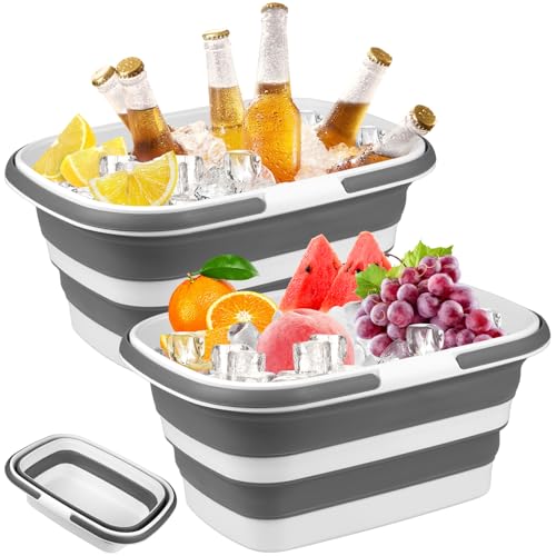 2 Pack Ice Buckets for Parties, Foldable Beverage Tub, Collapsible Ice Bucket for Wine/Beer/Champagne, Large Beer Ice Buckets Drink Cooler, Space Saving Ice Storage Tub Ice Cube Bin (8.5L*2) - color: Streak