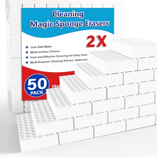 SmilinFit Magic Sponge Erasers, 50 Pack 2X Density Stronger Melamine Sponge Foam Pads, Multi-Functional Household Cleaning Supplies Cleaner for Kitchen, Bathroom, Bathtub, Sink, Wall Cleaner - size: 50PCS