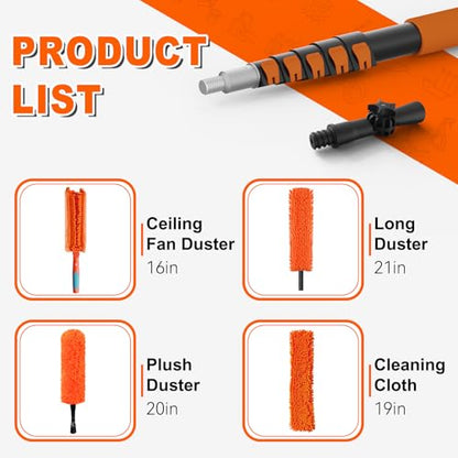 SISIUPASSIE 30FT Reach Ceiling Fan Cleaner Duster, Ceiling Fan Blade Cleaner with Extension Pole, Washable & Replaceable Microfiber Feather Duster Kits - size: 24FT