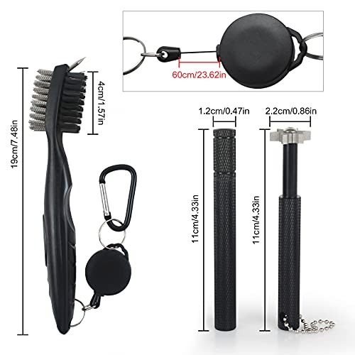 VIPMOON Golf Club Cleaner Kit, 2 Pcs Groove Sharpener Regrooving Tool and 1 Pcs Retractable Club Cleaner Brush, Portable Groove Sharpener Tool for All Golf Irons for Men - color: Black