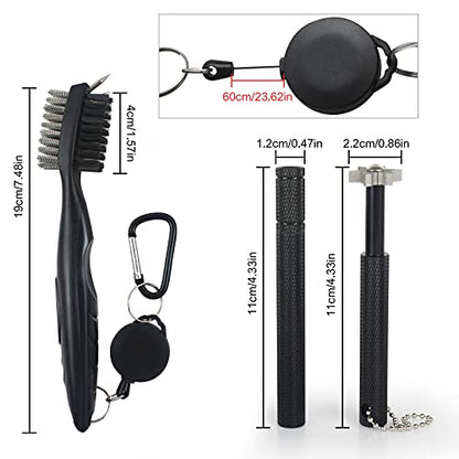 VIPMOON Golf Club Cleaner Kit, 2 Pcs Groove Sharpener Regrooving Tool and 1 Pcs Retractable Club Cleaner Brush, Portable Groove Sharpener Tool for All Golf Irons for Men - color: Black
