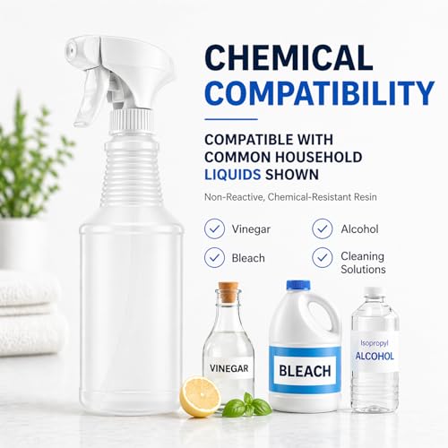 Bar5F Empty Spray Bottles (3-Pack), 24 oz – Bleach-Resistant Trigger Sprayer with Fine Mist & On/Off, Chemical-Resistant for Bleach, Vinegar & Cleaning Solutions, Refillable HDPE Bottles
