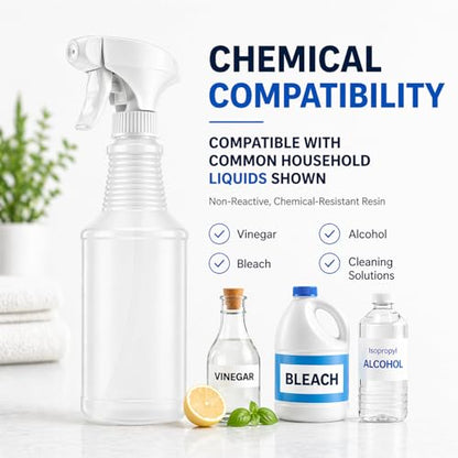Bar5F Empty Spray Bottles (3-Pack), 24 oz – Bleach-Resistant Trigger Sprayer with Fine Mist & On/Off, Chemical-Resistant for Bleach, Vinegar & Cleaning Solutions, Refillable HDPE Bottles