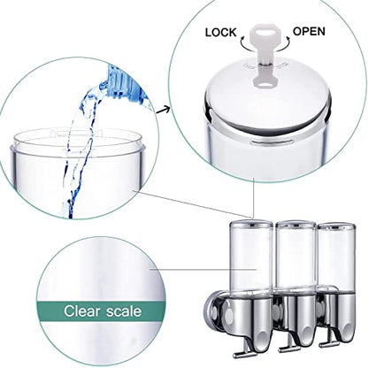 Single Head and Double Head Manual Pressing Head Wall Mounted Soap Dispenser Shower Liquid Shampoo and Soap Dispenser with Container (Transparent, 500ml x 2) - color: Transparent, size: 500ml x 2