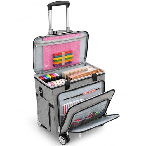 Rolling Teacher Tote Bag with Wheels Craft Storage Organizer Bag, Portable Wheeled Craft Cart for Teacher Art Office Scrapbook Supplies, Heavy Duty Multi-Purpose Rolling Tote Grey - color: Grey