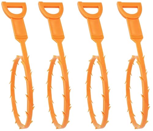 Drain Snake Hair Clog Remover Orange Plastic, 20 Inch Barbed Design for Bathroom Tub Kitchen Sink Toilet Sewer Cleaning 4 Pack
