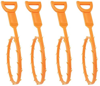 Drain Snake Hair Clog Remover Orange Plastic, 20 Inch Barbed Design for Bathroom Tub Kitchen Sink Toilet Sewer Cleaning 4 Pack