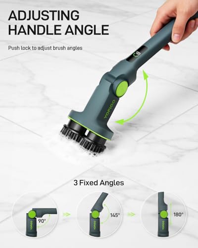 Electric Cleaning Brush, Dual Head Power Brush Scrubber with Infrared Control, 8-in-1 Cordless Power Scrubber for Bathroom & Shower, Electric Scrubber with Adjustable Handle for Bathtub, Tile, Floor