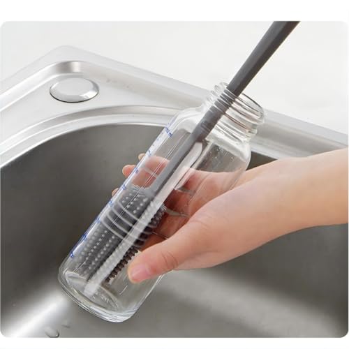 Long Handle Silicone Cleaning Brush for Deep Bottles, Narrow Cup Scrubber - Used for Water Bottles, Carafes