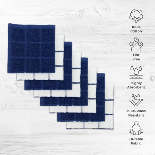 100% Cotton Terry Dish Cloth & Dish Towel, 8 Pack, Super Soft and Absorbent Kitchen Towels, Perfect for Kitchen Cleaning and Dish Washing (Navy (Solid and Check) 8 Pack) - color: Navy (Solid and Check) 8 Pack