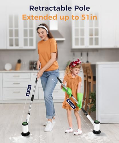 Electric Spin Scrubber, Cordless Bathroom Scrubber with 7 Brush Heads, Adjustable Long Handle Shower Scrubber for Tile Grout, Kitchen Sink, Tub, Floor, Car Wheel, White-te1 - size: 7heads