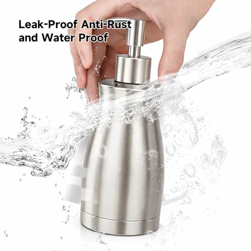 304 Stainless Steel Soap Dispenser Modern Rust-Proof Liquid Soap Pump Bottle for Kitchen or Bathroom Countertop Hand Dish Lotion Leak-Proof 13.5oz (Stainless Steel) - color: Stainless Steel